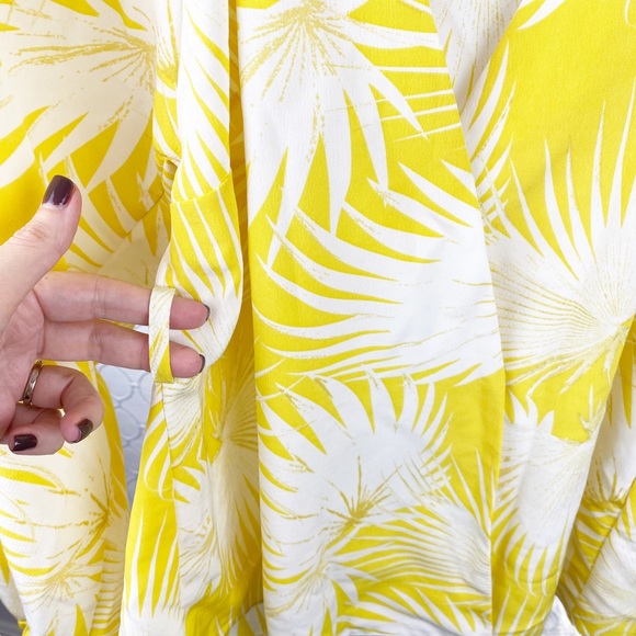 ASOS Yellow Palm Print Plunge Kimono Top V Neck Wrap Puffy Sleeve Blouse Size 2 - Picture 11 of 11